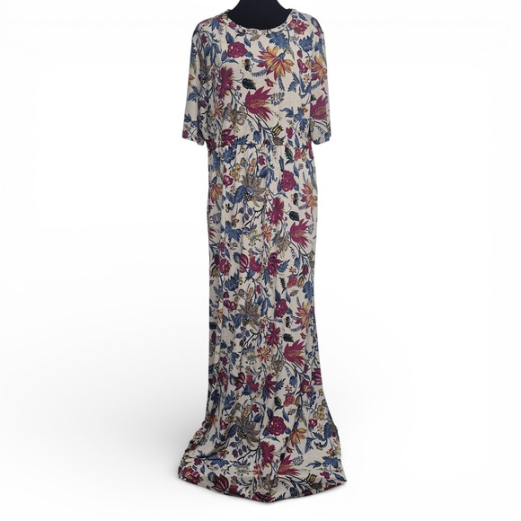 Jules & James Dresses & Skirts - Jules & James Womens Size 2X Floral Empire Waist Maxi Dress Beige Magenta Blue